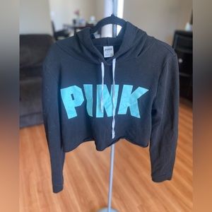 VS PINK black raw cut cropped hoodie